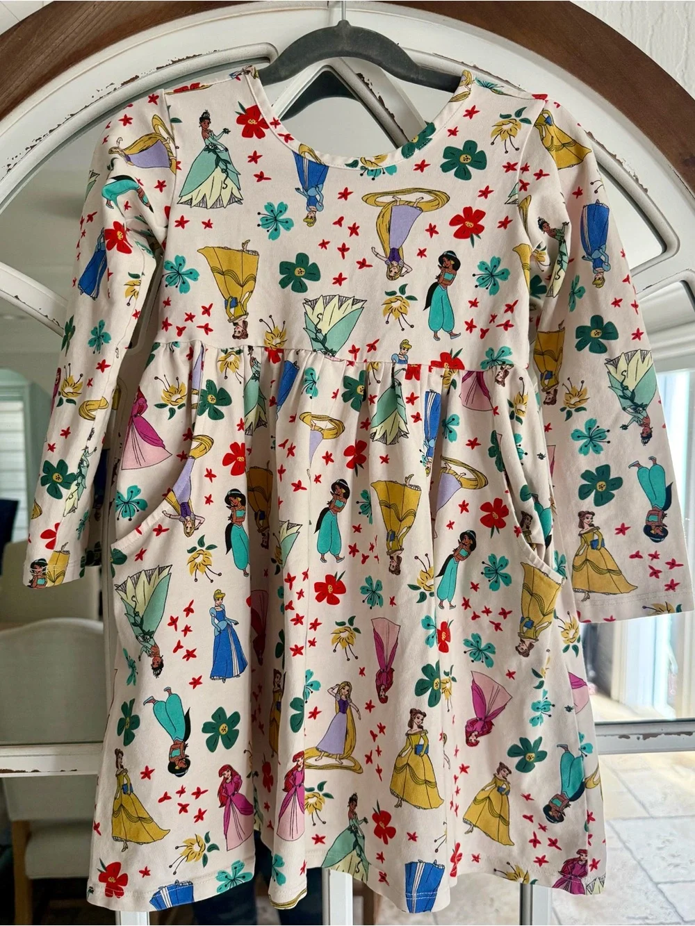 Disney Cream Long-Sleeve Princess Print Dress with Multicolor Accents